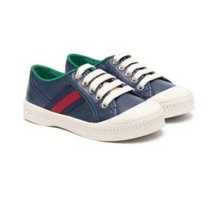 Gucci Kids Sneakers Tennis 1977 Navy Leather  Shoes Lace-up Size 28 US 11